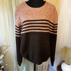 BiBi Sweater Size M Brown Overall with peach/apricot stripes!